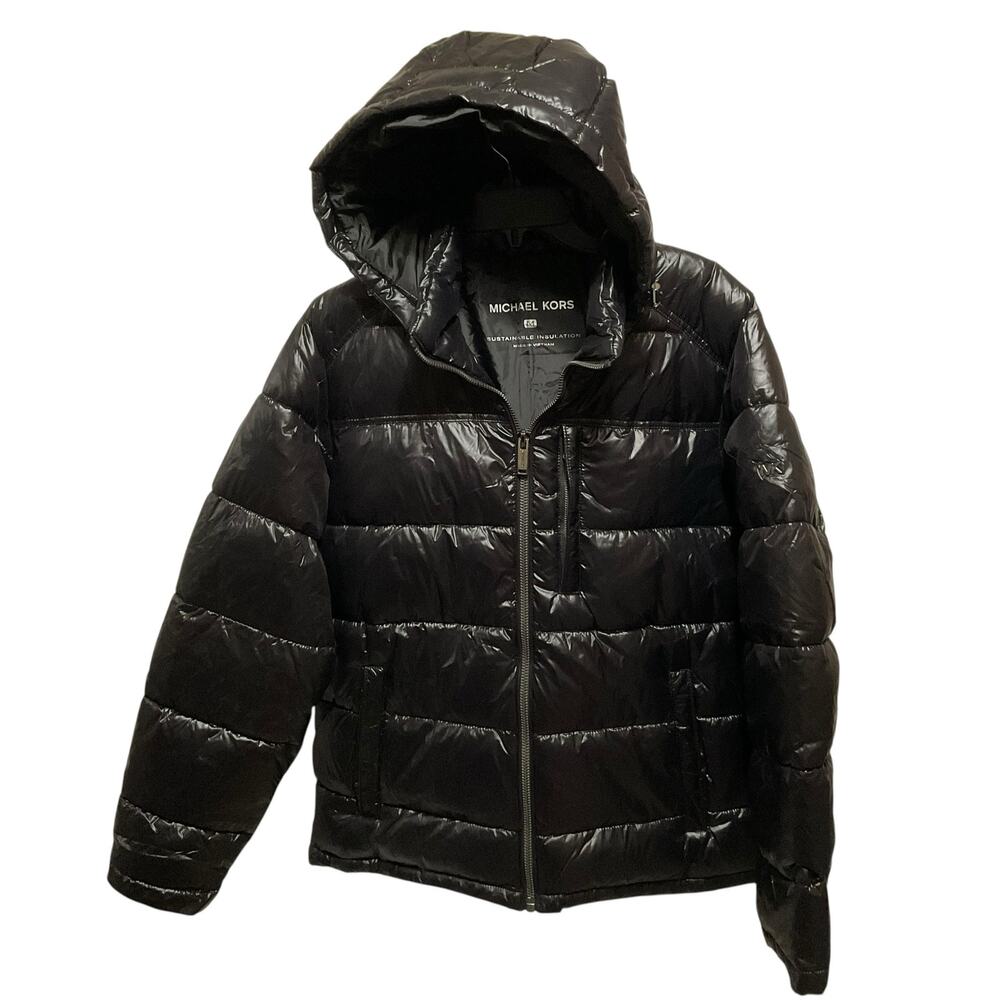 Michael Kors Men’s Zip Up Puffer Jacket With Hood Black Size M